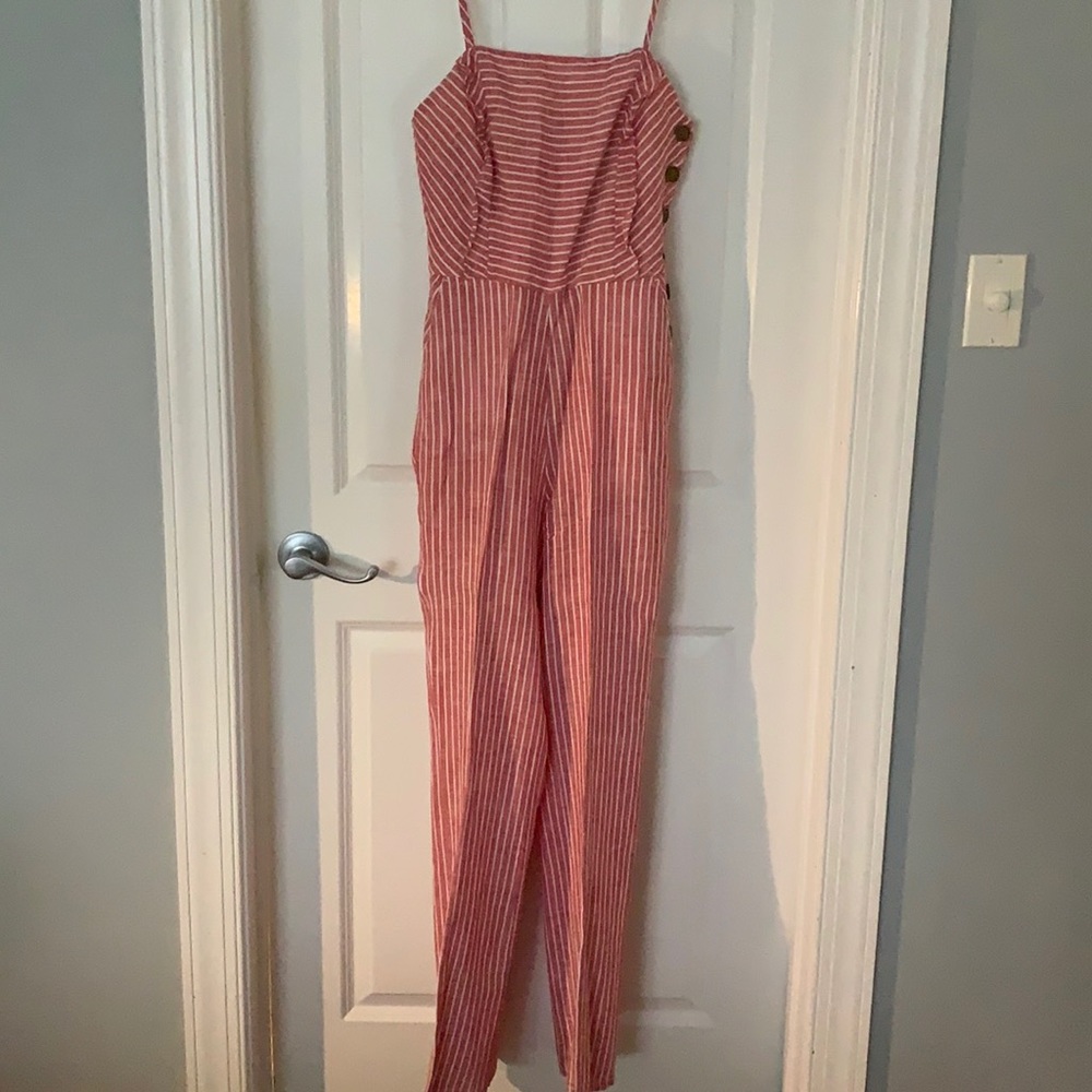 Red and White stripped linen jumpsuit